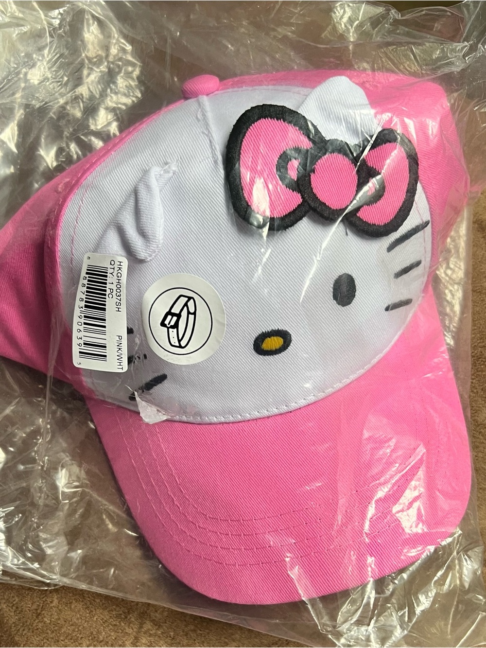 Hello Kitty Pink and White One Size Fits Most Cap with Bow Accent